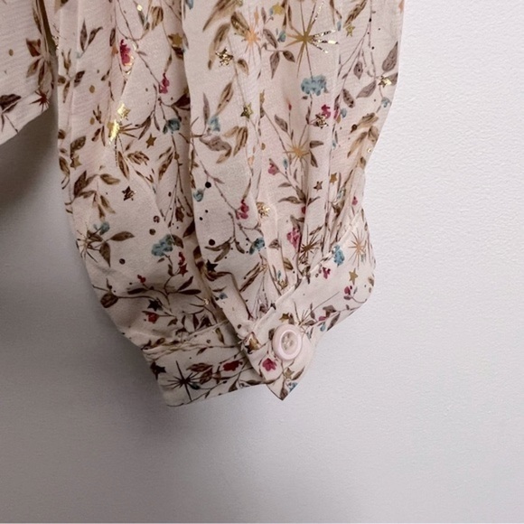 Iriserly Floral Gold Stars Ruffle Prairie Lightweight Romantic Feminine Blouse S - Picture 15 of 16